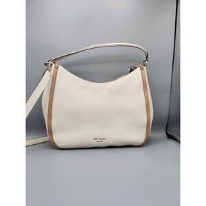 Chic Kate Spade White & Tan Pebbled Leather Shoulder Bag
